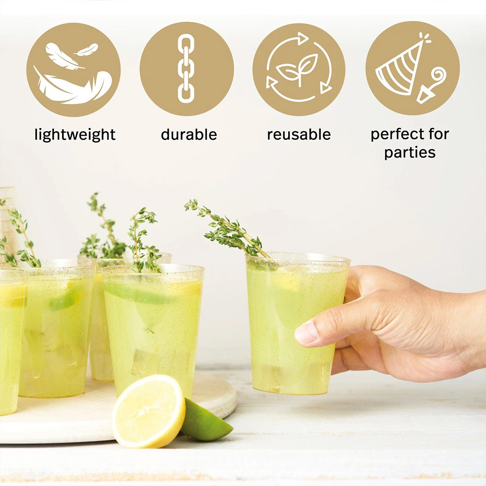 50Pcs Gold Plastic Cups Disposable Gold Glitter Plastic Cups Clear Plastic Cup