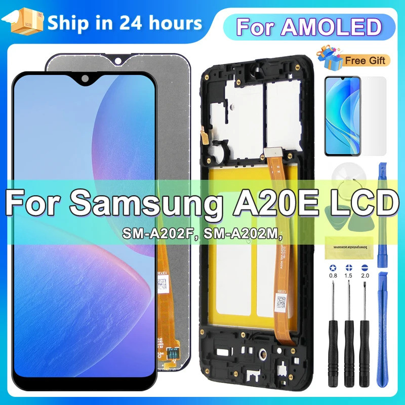 5.8 หน้าจอจอแสดงผลสําหรับ Samsung Galaxy A20e A202 A202F A202K จอแสดงผล Lcd หน้าจอสัมผัสพร้อมการเปลี