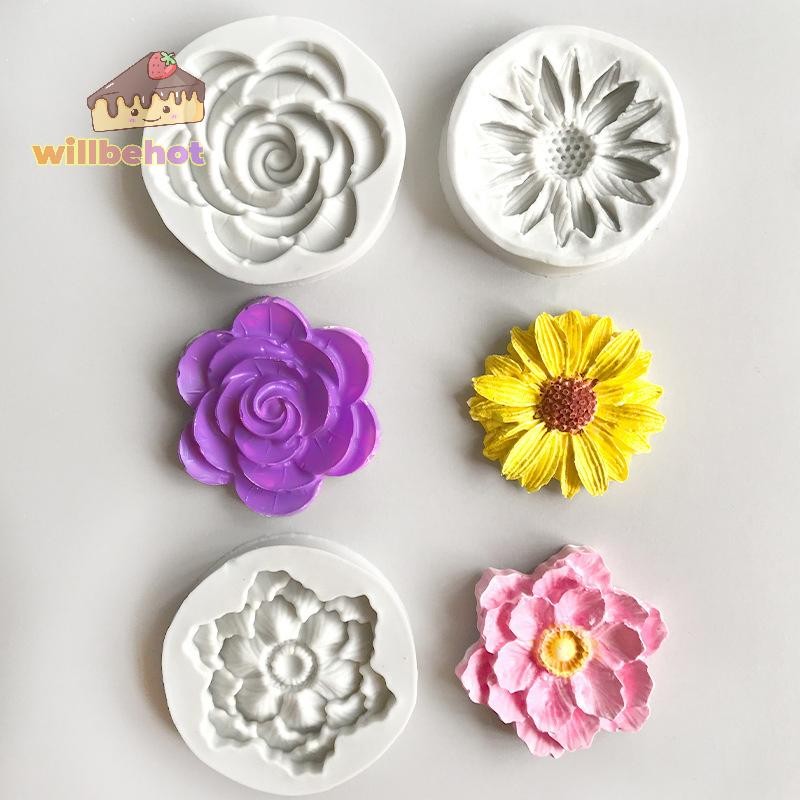 [Willbehot-t] แม่พิมพ์ซิลิโคนดอกไม้ DIY งานแต่งงาน Cupcake Topper Fondant เครื่องมือตกแต่งเค้กสบู่เรซิ่น Clay Candy ช็อกโกแลต Mould [ใหม่]