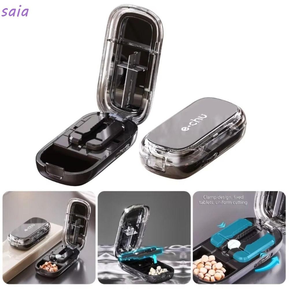 SAIA Quartering Pill Cutter, Divider Organizer ยาแท็บเล็ตกล่องเก็บยา,กันฝุ่น Crusher Pill Cutter สํา