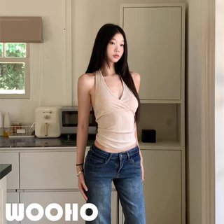 WOOHO✨️พร้อมส่ง✨️ผ้ายืดสายเดี่ยวแบบปกติ เซ็กซี่อเนกประสงค์สำหรับฤดูใบไม้ผลิ/ฤดูร้อนท็อปฮอลเตอร์แบบไร้หลัง สำหรับฤดูร้อน