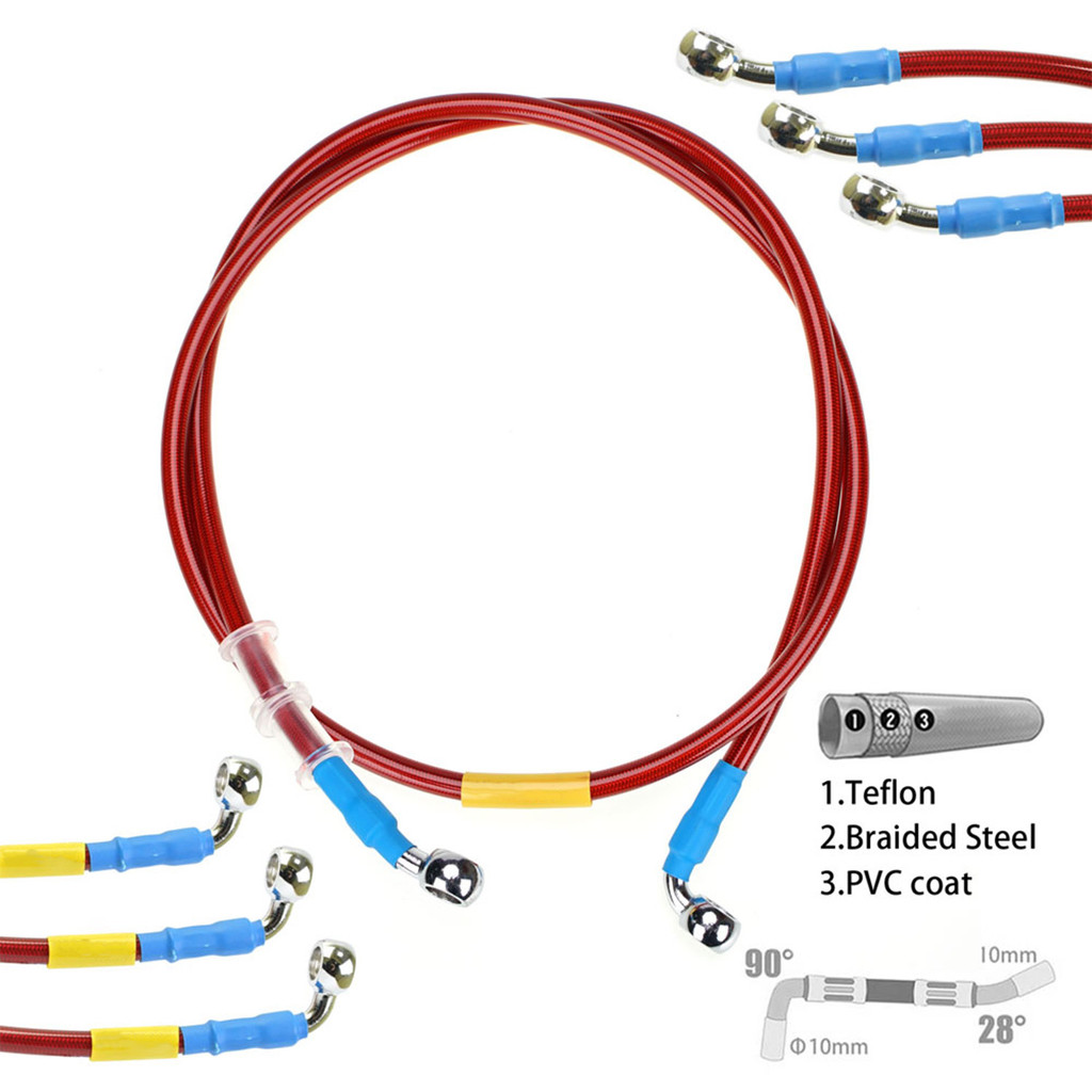 สีแดง400มม.-2200มม.สายเบรคไฮดรอลิก จุด สาย10มม.28°-90° Banjo สําหรับ Yamaha Pipe Line สายถักน้ํามัน ราคา ถูกที่สุด ดีลบีเคเค
