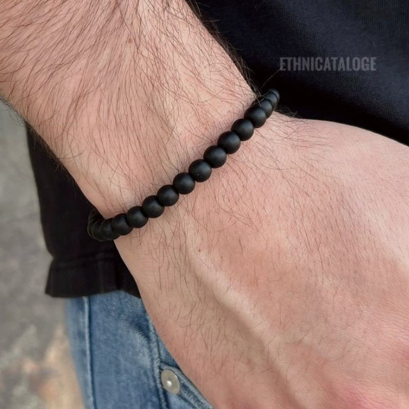 Gelang pria wanita batu alam นิลดําธรรมชาติ 6mm / สร้อยข้อมือหินธรรมชาติ