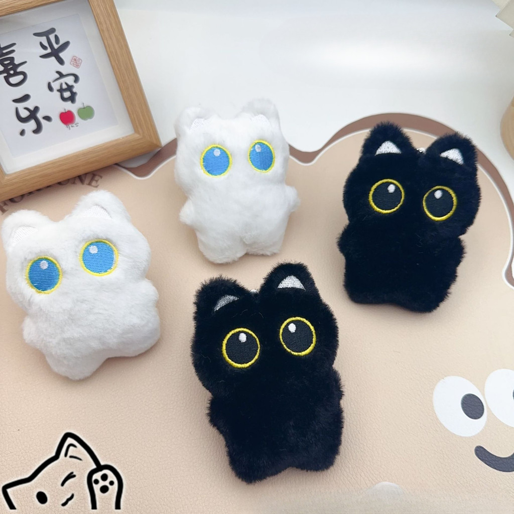 10 ซม.น่ารักสีดําแมว Squeak Plush จี้ของเล่น Squeaky แมวตุ๊กตาพวงกุญแจของขวัญ