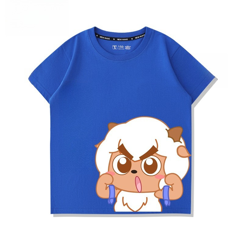 🎊 Summer Beaming and Grey Wolf Printed Children's Crew Neck Top Short Sleeve Unisex Cotton T-Shirt