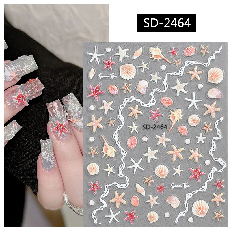 เปลือกแสงปลาดาวเปลือกเล็บสติกเกอร์น่ารักปลาดาวสติกเกอร์ตกแต่งสําหรับเล็บ ทําเอง 3ง ตัวเอง กาวฤดูร้อนเล็บ ง เอแคลส์