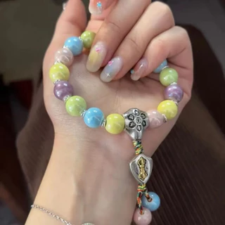 สร้อยข้อมือพอร์ซเลนสีเทา แบบหยงเป่ยจิง สไตล์วัดวัง เครื่องประดับวัฒนธรรม