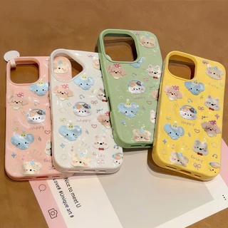 COD-ในไทย💥For iPhone 16 15 14 13 12 11 Pro Max X XS XR XS 7 8 6 16 Plus เคส สัตว์การ์ตูน Candy Color Wave คู่หนังนุ่มป
