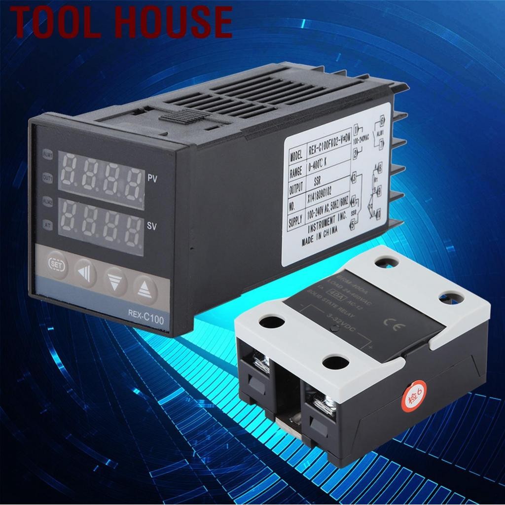 Tool House.Ay-th เทอร์โมสตัทดิจิตอล AC 110-240V ชุดควบคุมอุณหภูมิ PID PID 0-400? + 40A SSR 1M M6 K T