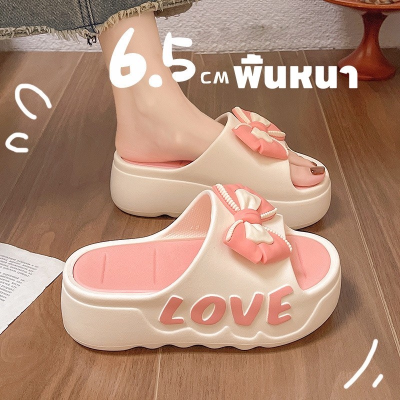 【จัดส่งจากกรุงเทพฯ】🎀รองเท้าแตะส้นเตารีดสำหรับผู้หญิง รองเท้าแตะพื้นหนาแบบผูกโบว์น่ารักสำหรับฤดูร้อนX157