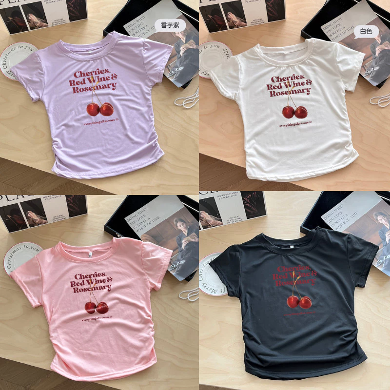 G03-10 เสื้อยืดแขนสั้นพิมพ์ลายเชอรี่ สุดน่ารัก แนวเกาหลี หลายไซส์ ผ้านิ่มสวมใส่สบาย ใส่ได้ทุกโอกาส ราคาถูก