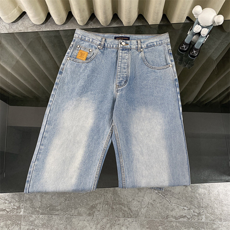 คุณภาพสูง Unisex All-match กางเกงยีนส์กระเป๋าด้านหลังปักด้วยตัวอักษร Denim กางเกงหลวมผู้ชายและผู้หญิง