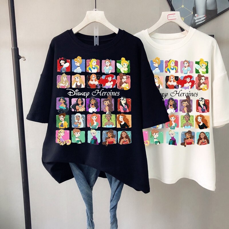 ใหม่ดิสนีย์แอเรียลเจ้าหญิงเงือกผ้าฝ้ายแท้พิมพ์เสื้อยืดสไตล์ฮาราจูกุฤดูร้อนผู้หญิงการ์ตูนธีมแขนสั้นสบายผ้าระบายอากาศทุกการแข่งขันอินเทรนด์ท็อปส์พร้อมส