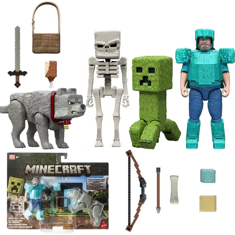 ภาพยนตร์ Minecraft สําหรับ Applicable Minecraft ของเล่น Steve Action Figure Wolf Skeleton Creeper ข้อต่อที่สามารถเคลื่อนย้าย Action Figure MC รุ่นภาพยนตร์สะสมของเล่นสําหรับของขวัญเด็ก