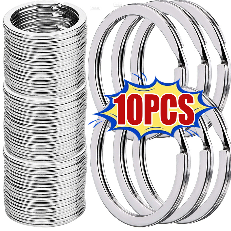 10/20PCS DIY รอบสายแบนแยกพวงกุญแจ-เงินโลหะเปล่าพวงกุญแจ-สําหรับเครื่องประดับทําตกแต่งจี้-ขัดวงกลม Keyfob