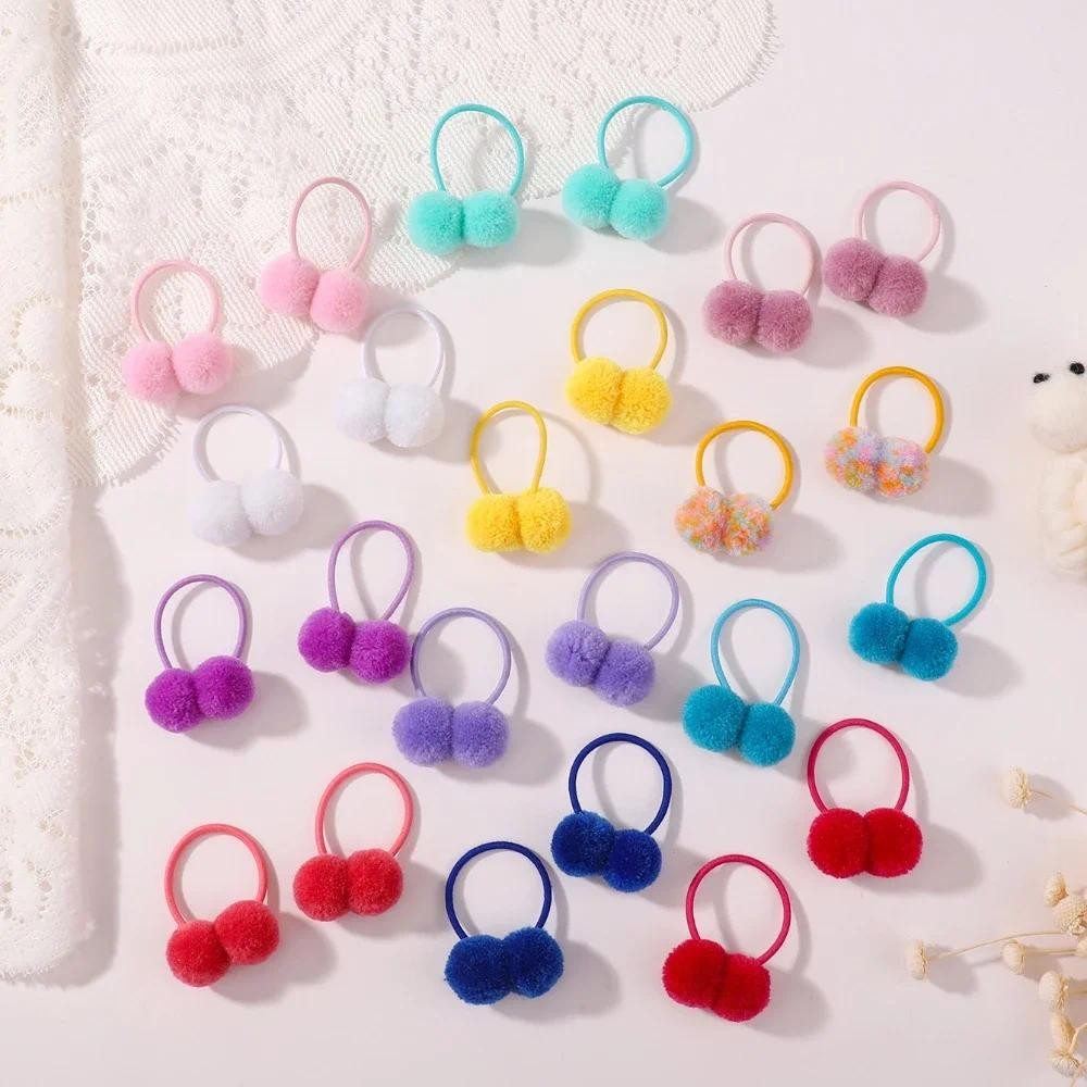24 ชิ้น/เซ็ต Solid Double Plush Ball Elastic Hairbands สําหรับเด็กผู้หญิงเชือกผม Ties หางม้า Headwear อุปกรณ์เสริมผมของขวัญ