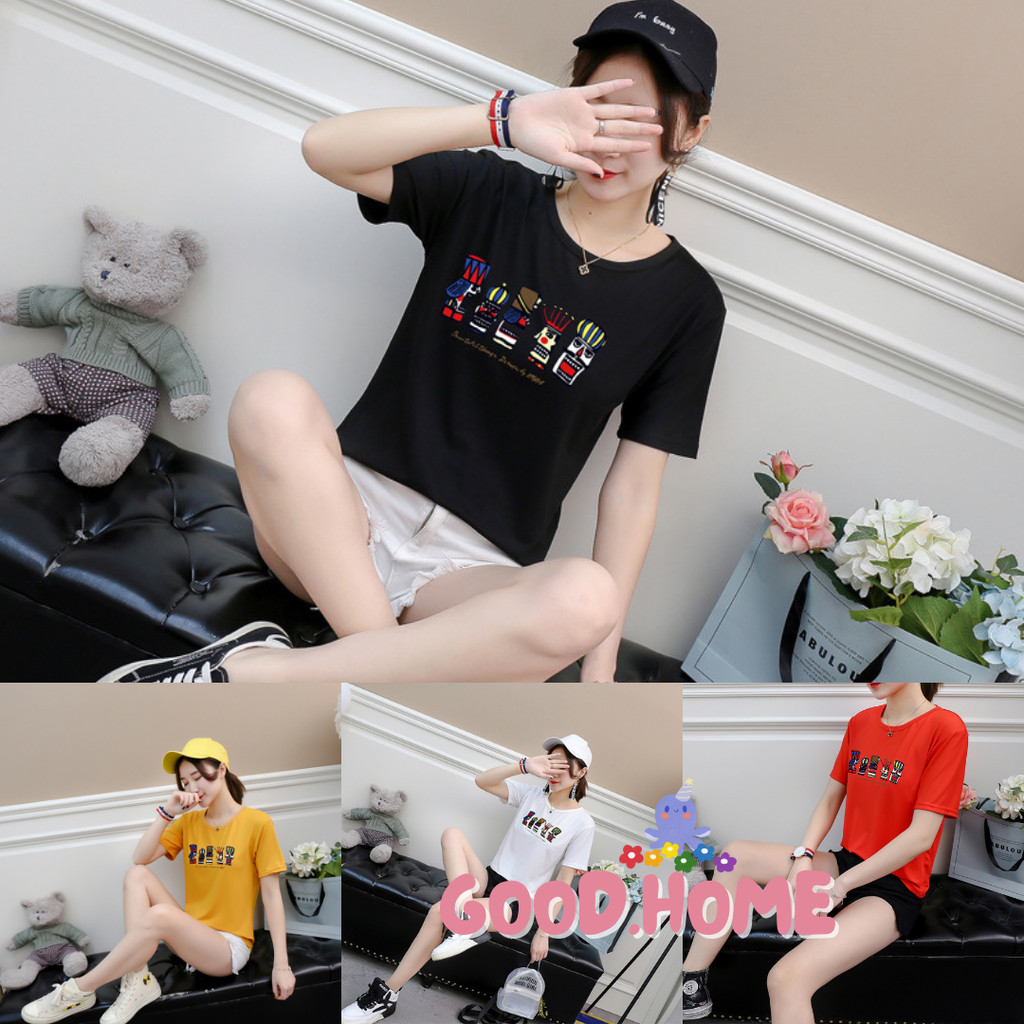 🎀NEW🎀(โล๊ะเสื้อ) เสื้อยืดคอกลมแขนสั้น ทรงเข้ารูป Freesize สกรีนลาย #E02