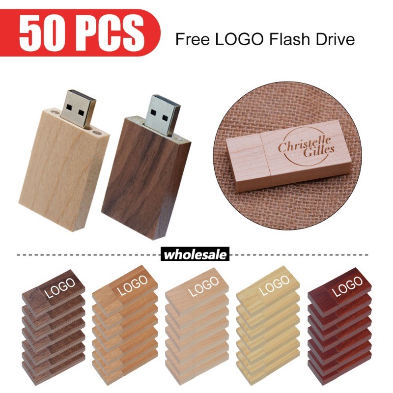 (ฟรีโลโก้ที่กําหนดเอง) 50Pcs ไม้ usb flashdrive 2.0 64gb ไดรฟ์ปากกา 32gb flashdrive iphone 16gb offi