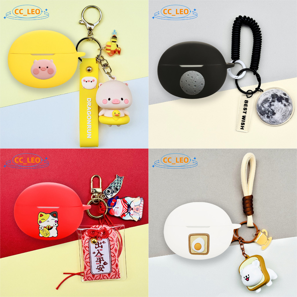 For OnePlus Buds 4 Case Cartoon Piglet Creative Cute Bear Keychain Pendant Silicone Soft Case Suitab