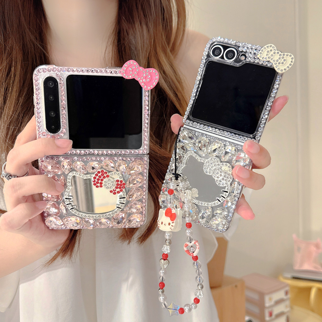 Flip7 เพชรกรณีการ์ตูน hello Kitty พร้อมโซ่ Flip6 Samsung Galaxy Z Flip5 กรณีน่ารัก Pura XCase ค้นหา N3 flip Z Flip 3 Flip 4 5G hard กันกระแทกโทรศัพท์ความคิดสร้างสรรค์กรณีปก