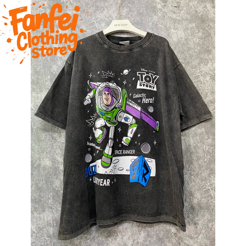 (จัดส่งตลอด 24 ชั่วโมง)Fanfei เสื้อยืดผู้ชายสไตล์วินเทจ พิมพ์ลายตัวละคร Buzz Lightyear จาก Toy Story
