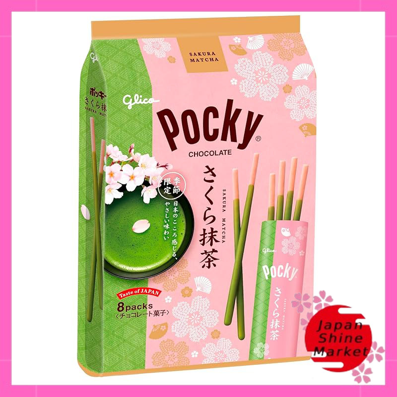 Pocky Sakura Matcha Chocolate 8 bags - Ezaki Glico Snack Chocolate