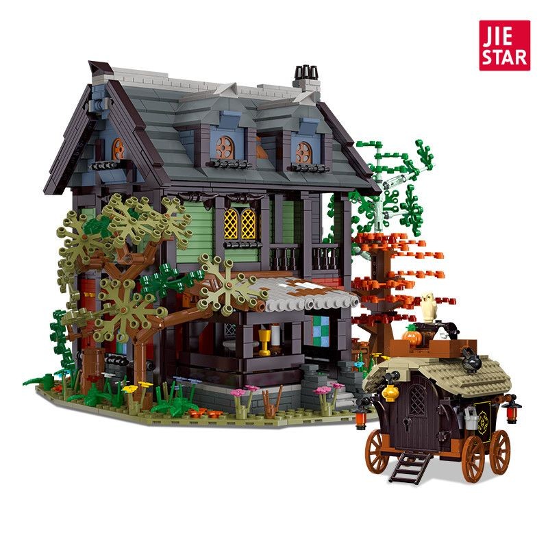 Monchichi hipper Jiexing Building Blocks Building Street View Series MOC ชายยุคกลางโรงแรม Tree House