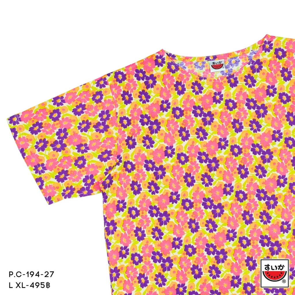 เสื้อแตงโม SUIKA ผ้ายืดคอปาดแขนสั้น ลายดอกไม้ P.C-194 thumbnail 6