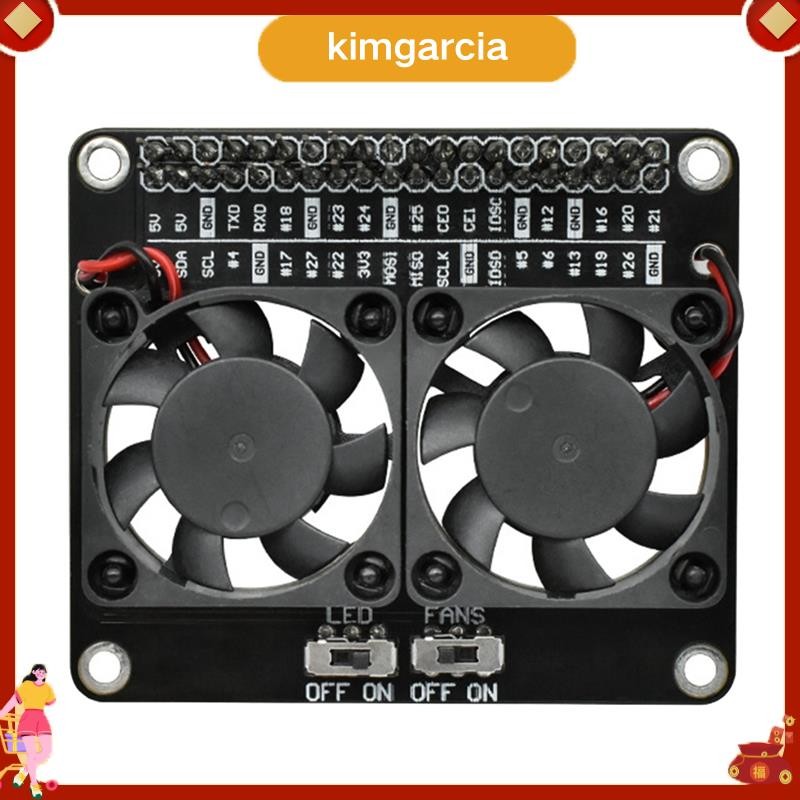 kimgarcia Dual Cooling Fan Shield forRaspberry Pi 4B forRaspberry Pi 4B พร้อมฮีทซิงค์สีเขียว LED RPI