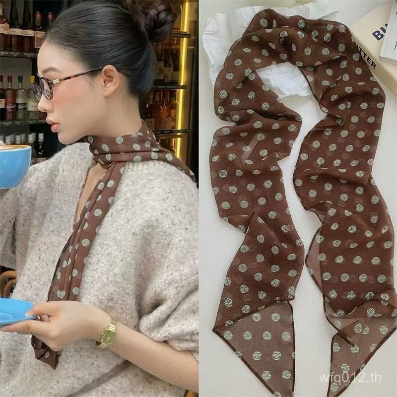 เครื่องประดับคอผ้าพันคอผ้าไหมจับคู่Headbands High-Endยาวสไตล์ใหม่2025 Seriesสีน้ําตาลพิมพ์ผ้าพันคอหญ
