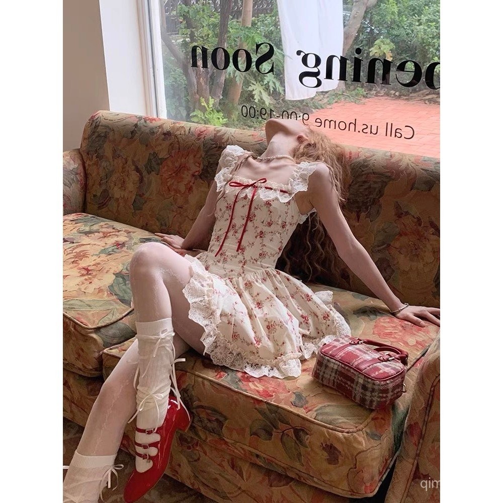 【100% รีวิวดี】ชุดเซ็ทเดรสสายเดี่ยวลายดอก S-XL 👗 สไตล์เกาหลีน่ารักใหม่