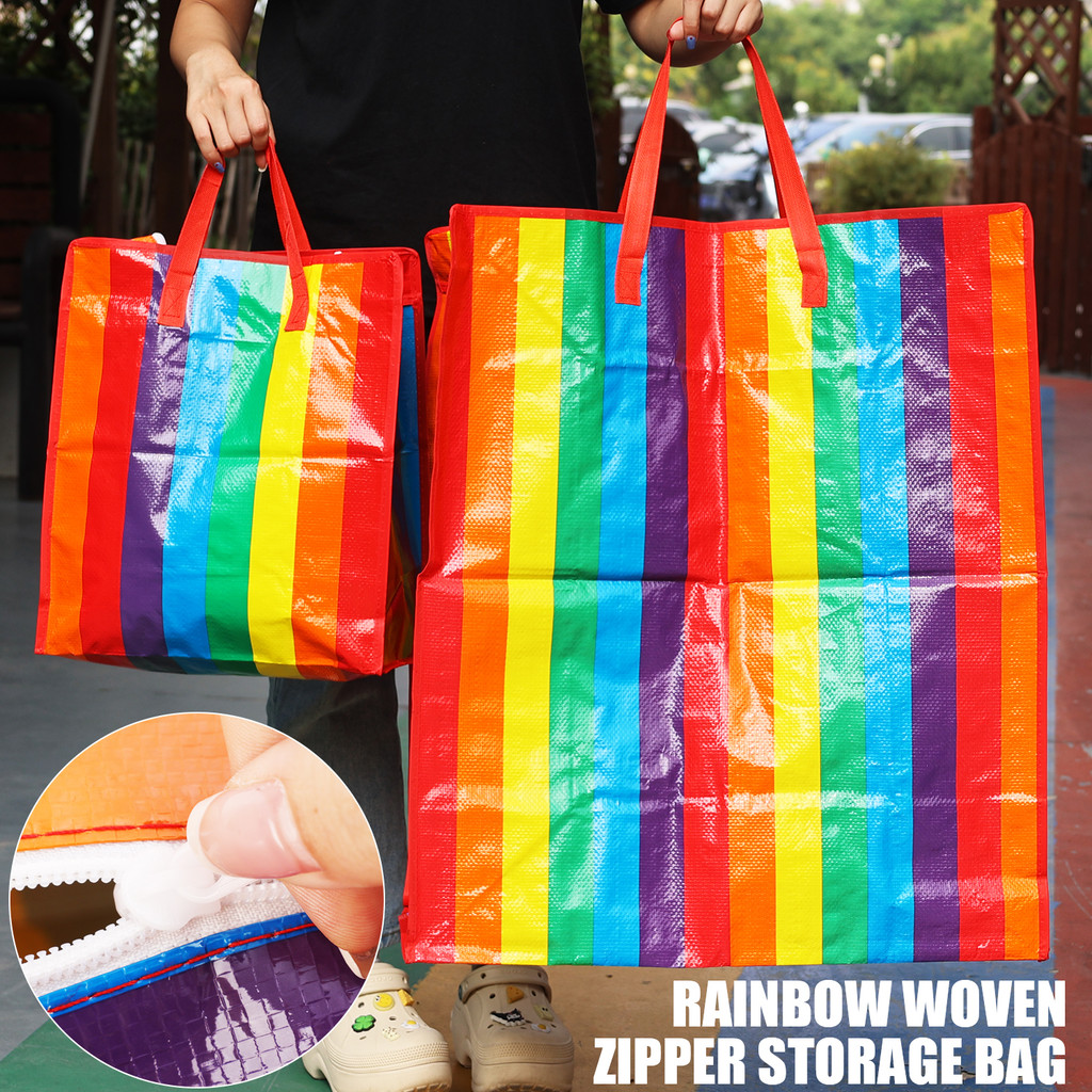 กระเป๋าถือซิปสีรุ้งสีสันสดใสที่จําเป็นสําหรับการย้ายการเดินทาง-ทนทาน หน้า พับแฟชั่นช้อปปิ้งย้ายบ้านกระเป๋า