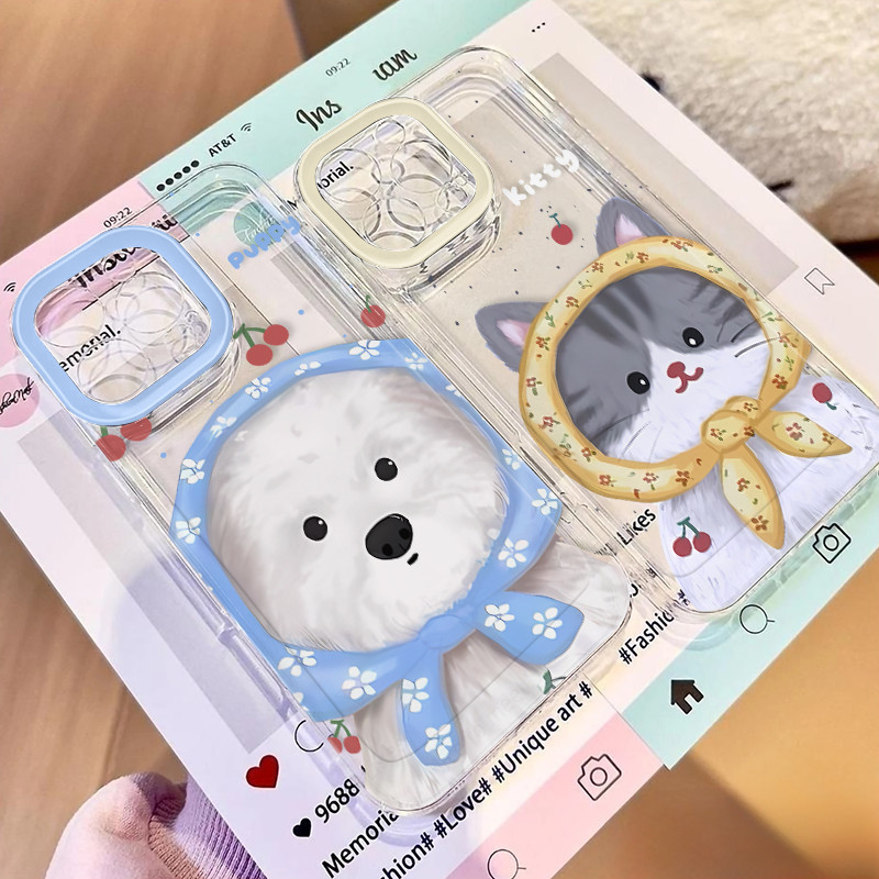 💫SUN💫น่ารักลูกแมวลูกสุนัขเข้ากันได้เคสไอโฟน 16 11 Pro Max 14 12 13 Pro Max XS XR X Max 7 15 14 8 Plus กราฟฟิตีน่ารัก