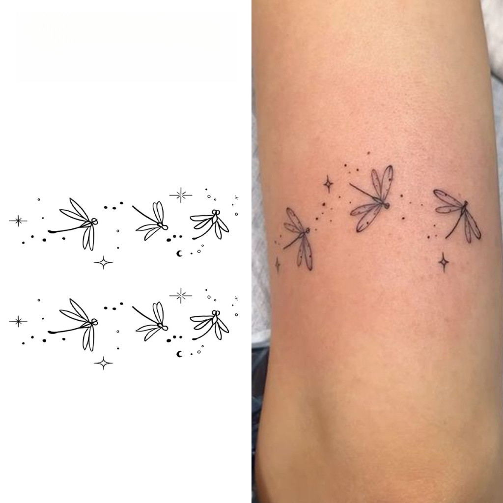 สติกเกอร์รอยสักชั่วคราว ลายแมลงปอ และดาว ดีไซน์ธรรมชาติ พร้อมให้เป็นของขวัญที่perfect!