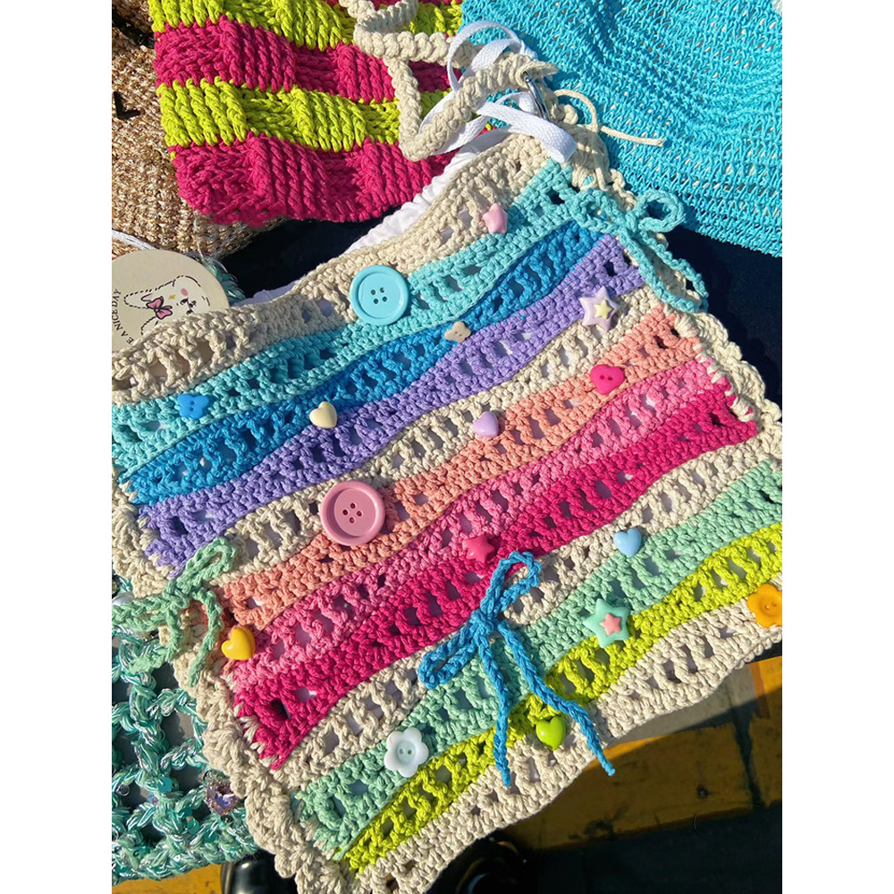 Crochet Yarn with Wrapped Strands DIY Crochet Wave Handbag Material Kit Knitting Yarn Shoulder Bag R