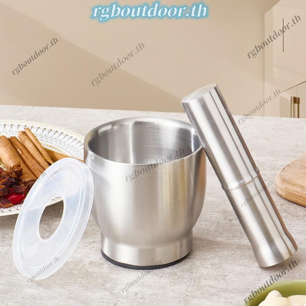 304 สแตนเลสคู่มือกระเทียม Pounder พร้อมฝาปิด Pad ในครัวเรือน Mashing Jar สนิมมัลติฟังก์ชั่ Pill Crusher สําหรับมะนาวเครื่องเทศสมุนไพร [rgboutdoor.th] - รูปที่ 3