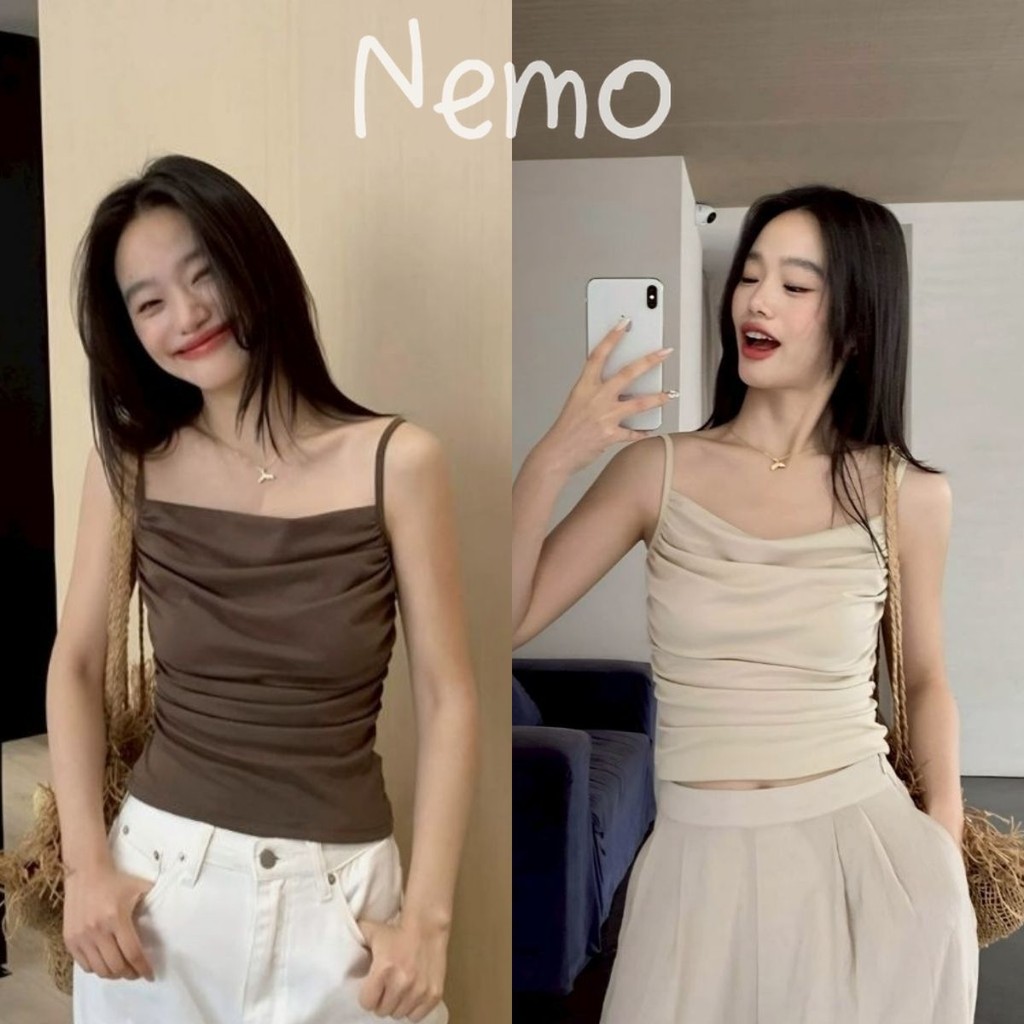 Nemo store🌸#FY3508 เสื้อสายเดี่ยว เรียบหรู มีฟองน้ำในตัว ยืดพอดี ใส่สบายมินิมอล เสื้อกล้ามผู้หญิง เสื้อแขนกุด สายเดี่ยว