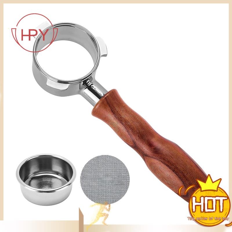 hzhaiyaa1.th54mm Bottomless Portafilter,ทดแทนสําหรับ Portafilter,ทําจากสแตนเลสและไม้เนื้อแข็ง.Portaf
