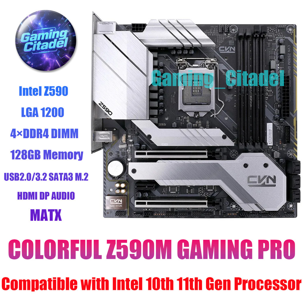 ใช้ COLORFUL Z590M GAMING PRO DDR4 MATX เมนบอร์ด LGA 1200 Z590 ชิปเซ็ตใช้งานร่วมกับ Intel 10th 11th 