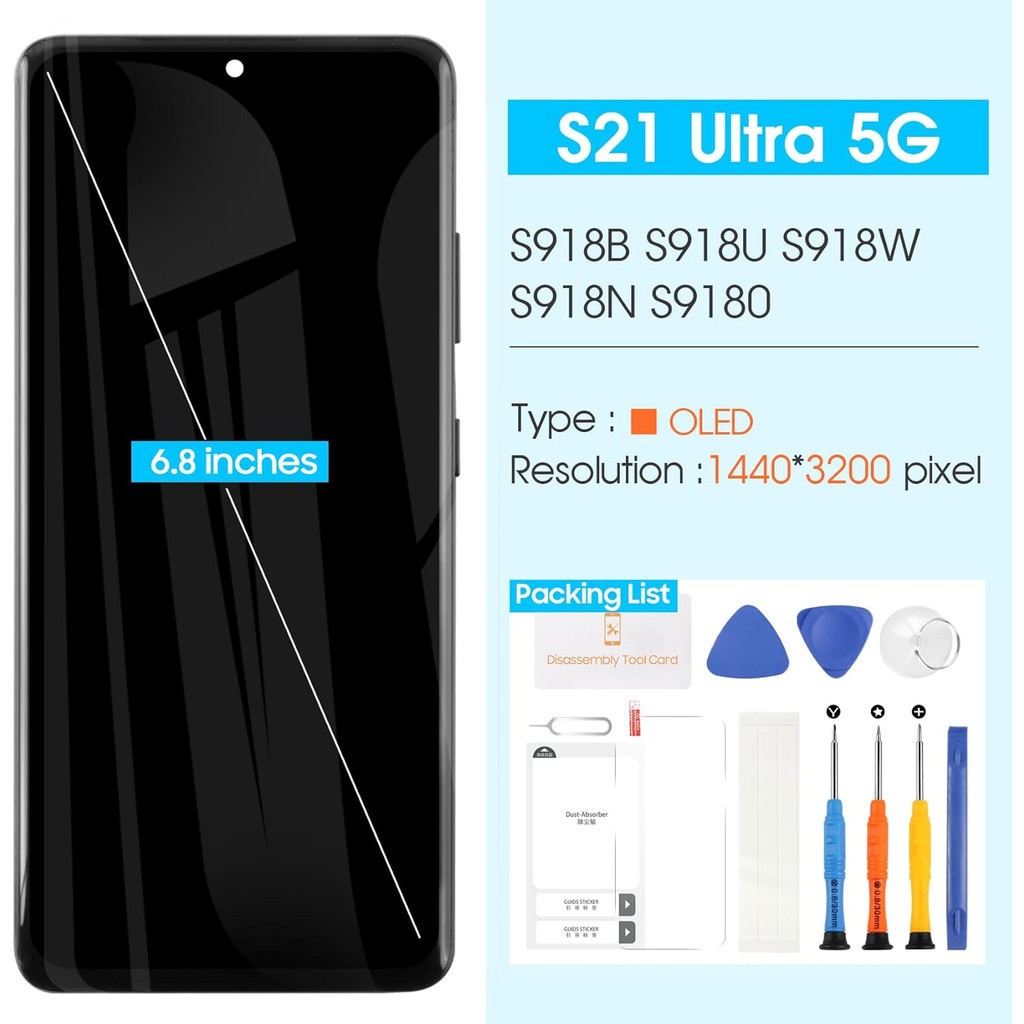 เปลี่ยนหน้าจอ OLED สําหรับ Samsung Galaxy S21 Ultra 5G G998 จอแสดงผล LCD Digitizer สําหรับ SM-G998B 