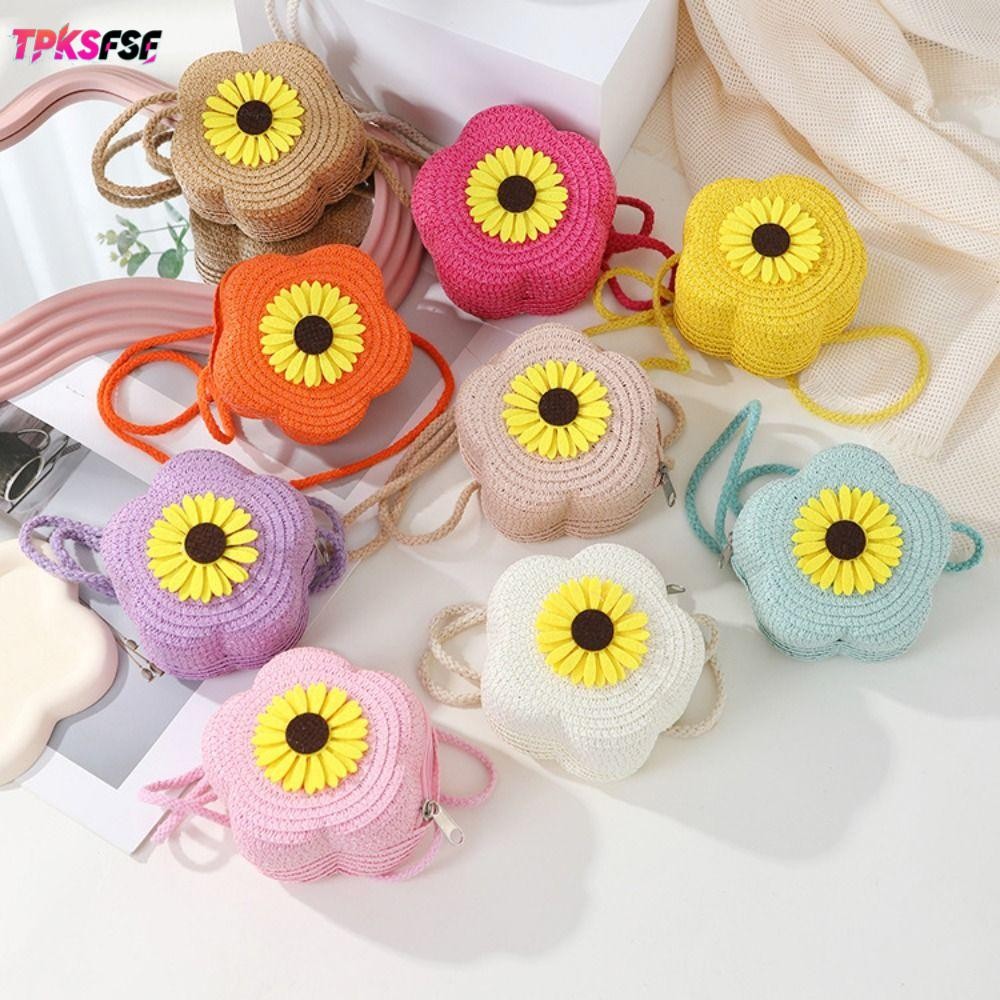 กระเป๋าสะพายข้าง TPKSF ตัดเย็บจากฟางดอกไม้ เหมาะสำหรับเด็กผู้หญิง