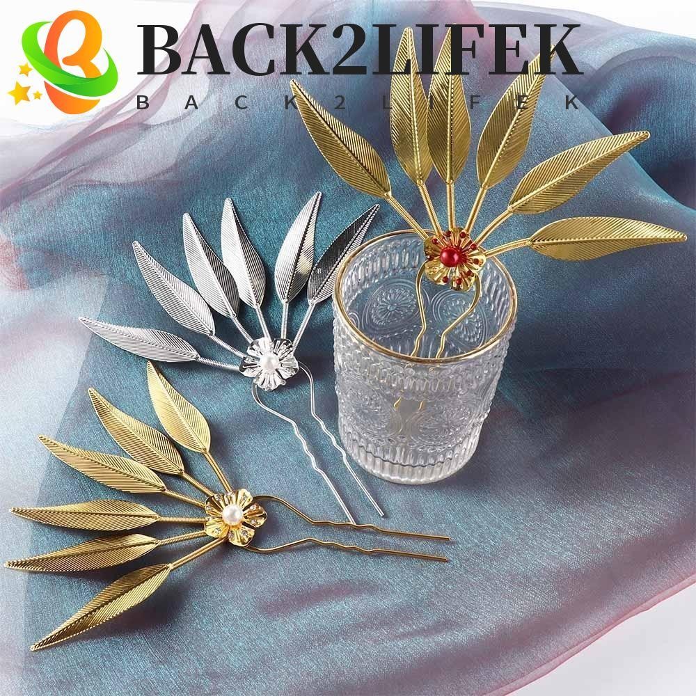 BACK2LIFEK ไทย Headdress ผู้หญิง Retro โบราณ Hanfu Headwear Leaf ชนกลุ่มน้อย เครื่องประดับผม ทรงผม U รูปร่าง Hairpin
