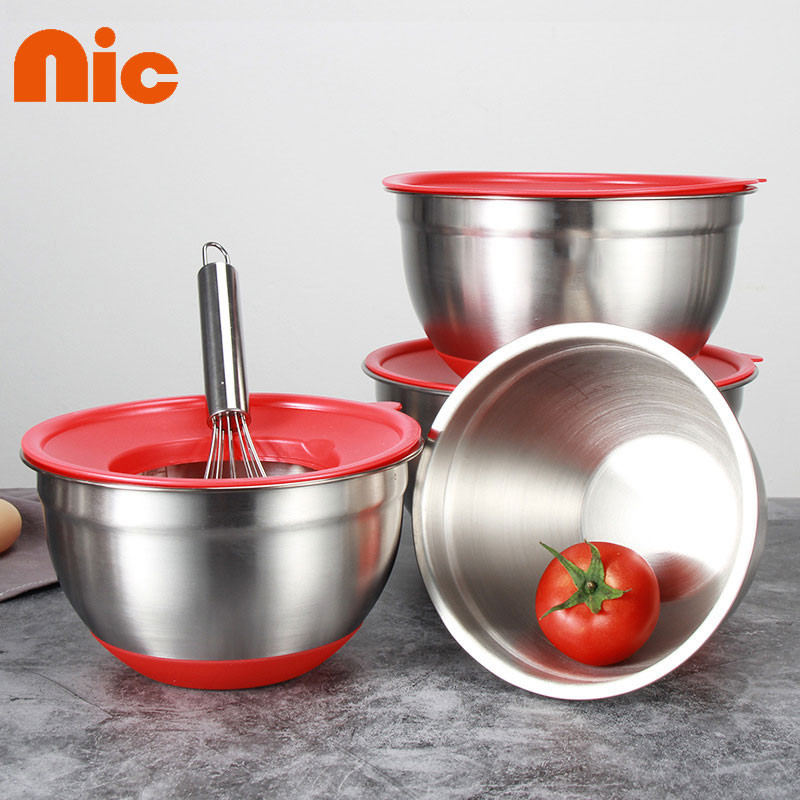 NIC ชามผสมสแตนเลส รุ่นมีหูจับ(มีให้เลือกซื้อ 5 ขนาด)(มีให้เลือกซื้อ 5 ขนาด)ชามผสมแป้ง ชามผสมอาหารสเตนเลส