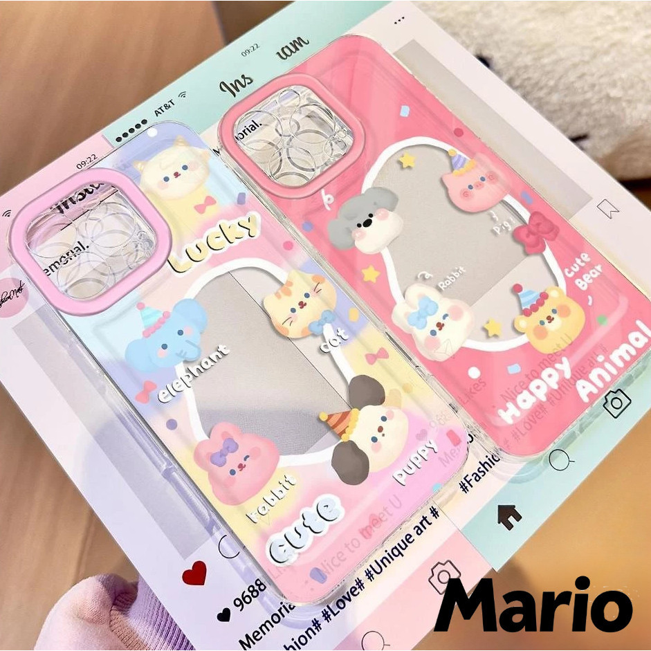🔥Mario🔥เข้ากันได้สำหรับ เคสไอโฟน11 เคส iphone 16 Pro Max 7 8 Plus XR X XS MAX 12 13 14 15 16 เคสใส ช้างลูกแมวน่ารัก