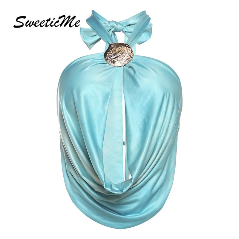 เสื้อสตรี SweeticMe แบบใหม่ปี 2025 ดีไซน์ลายเหมือนเปลือกหอย สไตล์เซ็กซี่สีทึบ ส่วนบนเปิดทรงสายเดี่ยว Camisole