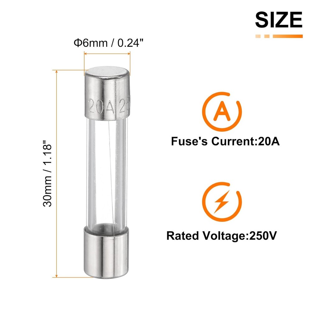 HARFINGTON 18pcs ฟิวส์ 20A 250 โวลต์ Fast Blow ฟิวส์แก้ว F20AL250V 6x30 มม.Fast Acting ฟิวส์สําหรับค