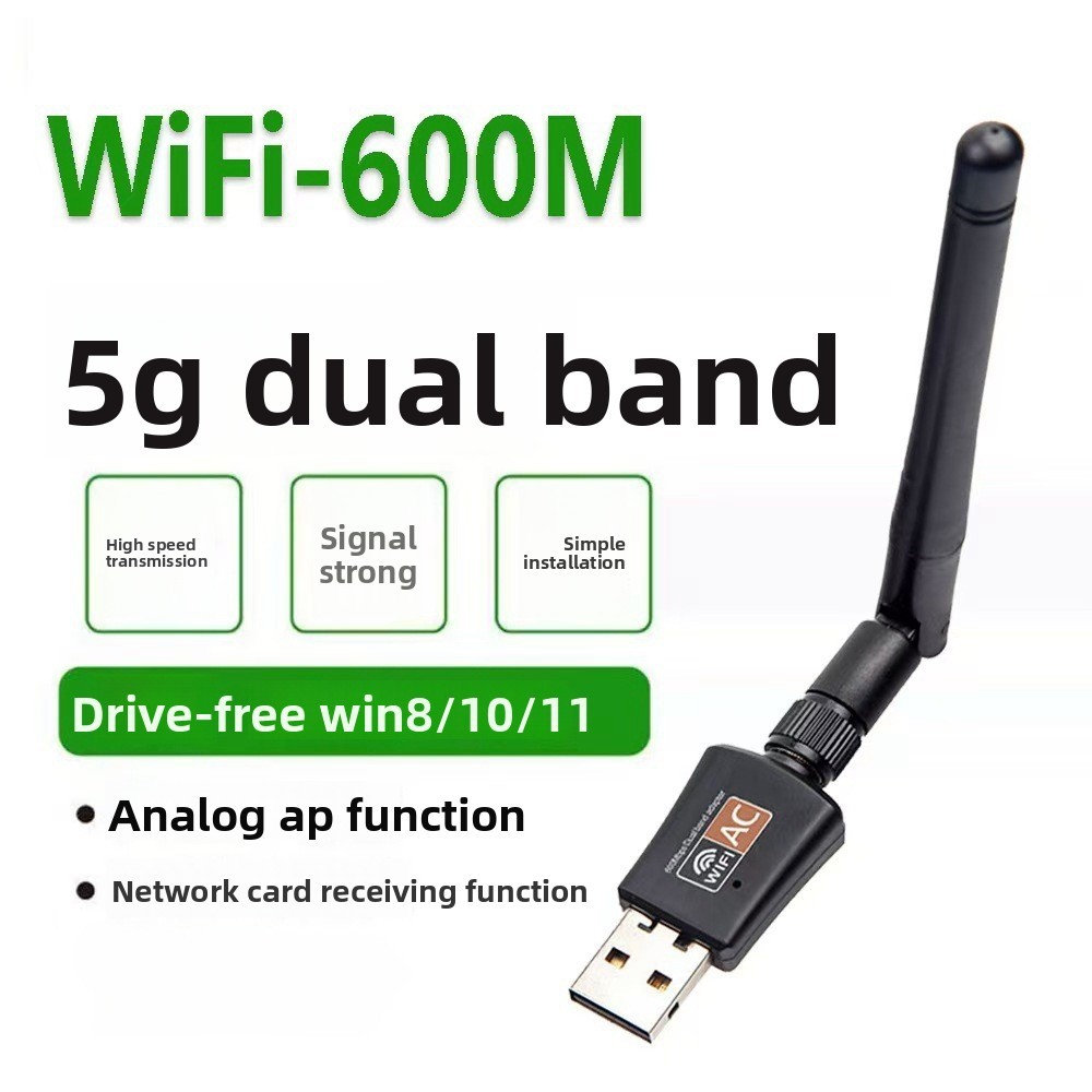 อะแดปเตอร์เครือข่าย USB WiFi ไร้สาย Dual Band 2.4/5Ghz ความเร็ว 600 Mbps พร้อมเสาอากาศ 802.11 สำหรับ Windows 10/8/7/XP