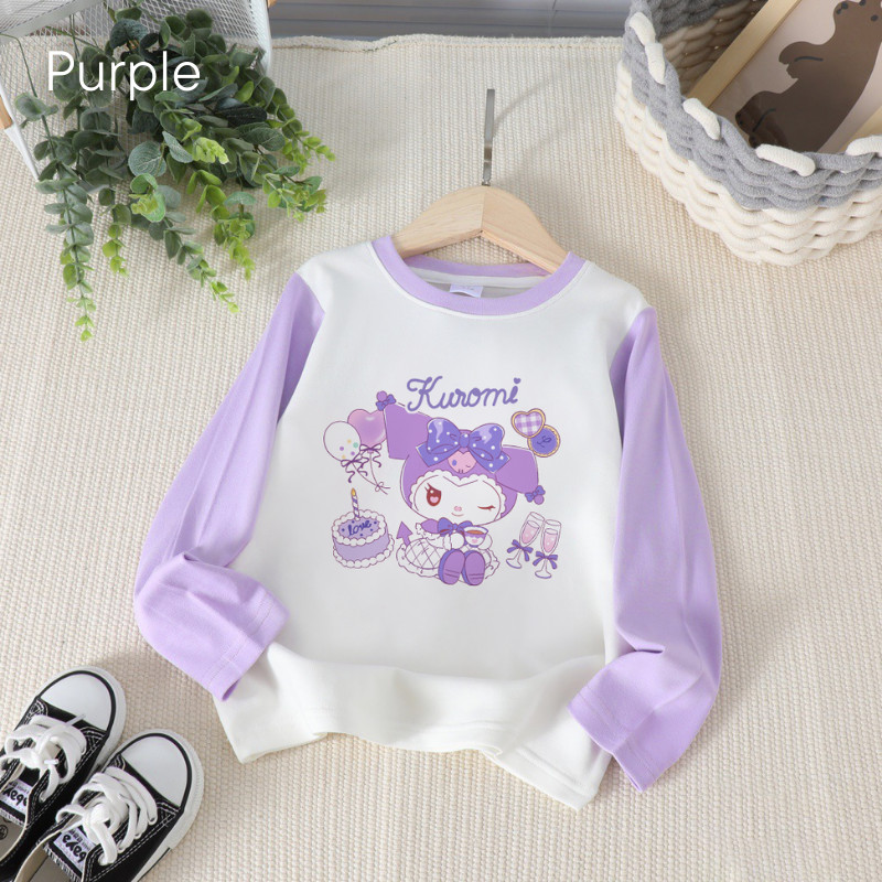 เสื้อยืดแขนยาวซานริโอดีไซน์ตัวอักษรพิมพ์สำหรับเด็กผู้หญิง ผ้าฝ้ายระบายอากาศน้ำหนักเบามากสีให้เลือก - รูปที่ 7