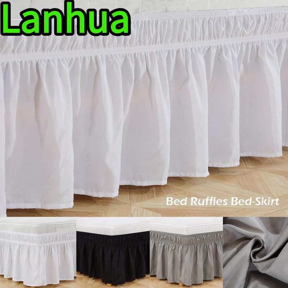 Lanhua กระโปรงข้างเตียงนอน ผ้าโพลีเอสเตอร์ แบบนิ่ม ยืดหยุ่น ถอดออกได้ สีพื้น สําหรับตกแต่งห้องนอน