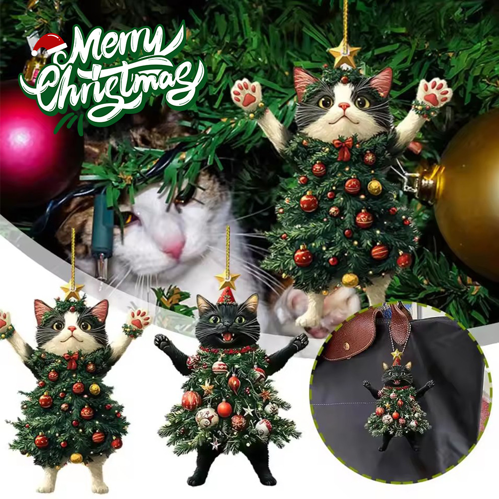 ของตกแต่งต้นคริสต์มาสแมว | เครื่องประดับลูกแมวการ์ตูน 6.1 ซม. พร้อมสตริงแขวน, กระจกรถยนต์/กระเป๋าพวงกุญแจจี้สําหรับวันหยุดและตกแต่งประจําวัน